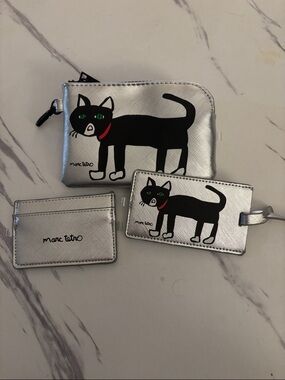 Marc Tetro Silver Cat Pouch + Card Holder and luggage tag Set